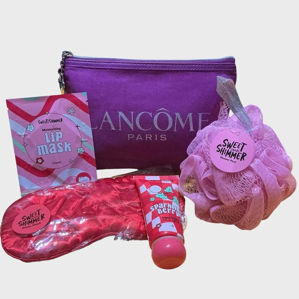 Lancôme Paris Cosmetic Bag w/ Sweet Shimmer Beauty Set & Spa Essentials
